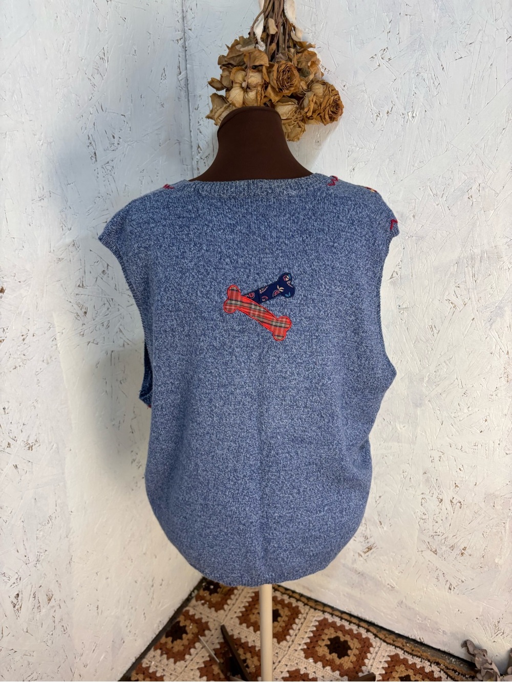 Vintage Napa Valley Embroidered Dog Mom Lover Patchwork Cardigan Blue Size Large - Picture 4 of 6